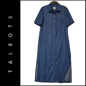 Talbots Women Button Front Dress Chambray Blue 14